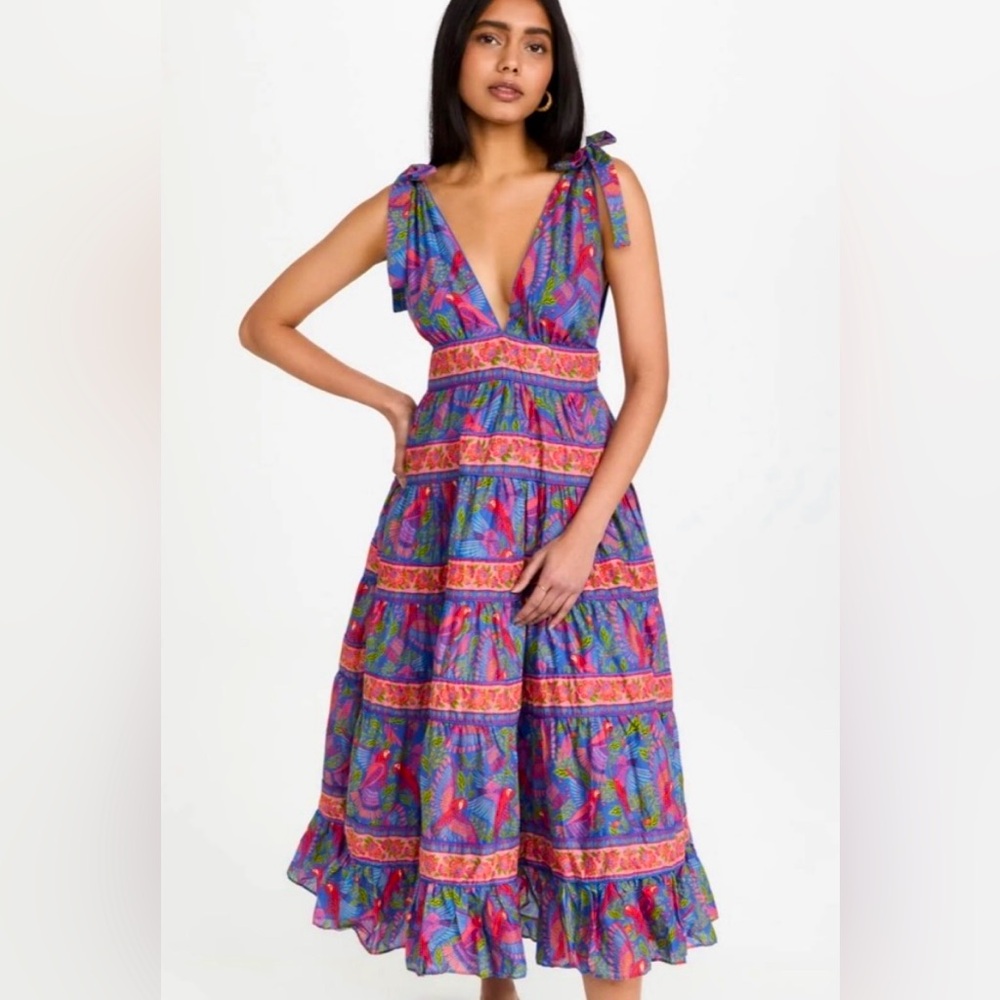 Farm Rio Blue Macaw Sleeveless Dress